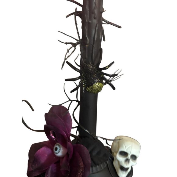 Vtg Upcycled Halloween Candle Window Light Electric flicker bulb Skull Spider Ro - Picture 4 of 9